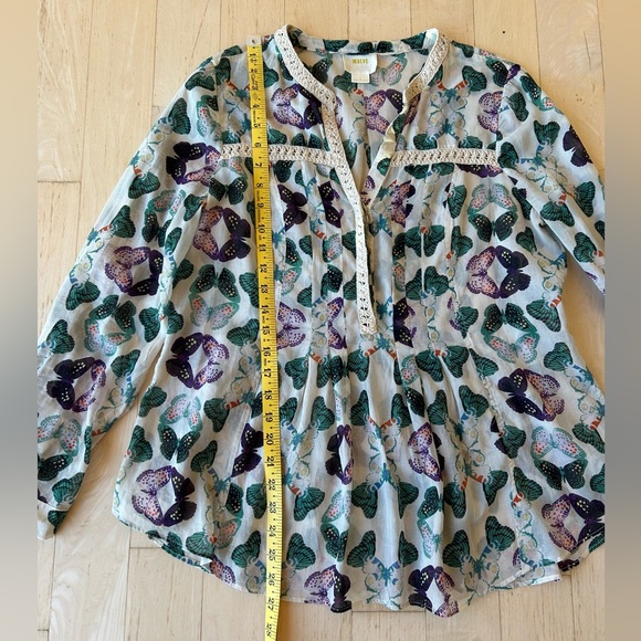 Anthropologie Maeve Abella Butterfly Print Pintuck Cotton Blouse Top Size 6 - Picture 9 of 16